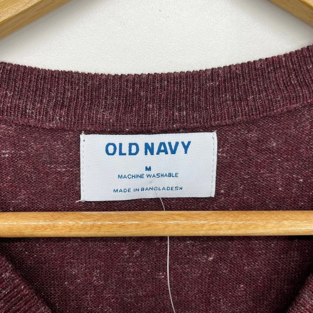 Old Navy Mens V-Neck Sweater Burgundy Heathered‎ Marl Knit Pullover Size M NEW